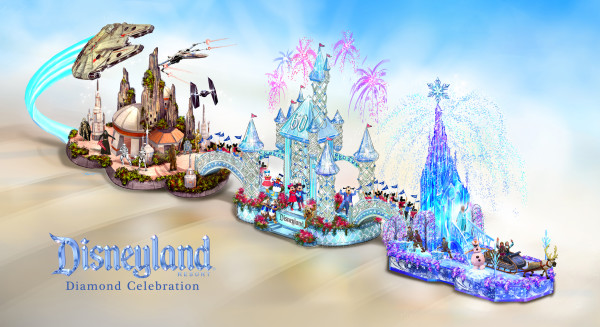 DISNEYLAND RESORT DIAMOND CELEBRATION TO DAZZLE AT 2016 ROSE PARADE (December 2, 2015) – The magic of the Disneyland Resort Diamond Celebration will come to life in the Rose Parade, broadcast live from Pasadena, Calif., on January 1, 2016. This year’s parade theme is “Find Your Adventure,” and the Disneyland Resort will celebrate 60 dazzling years with a float honoring some of the exciting adventures that await guests at the Happiest Place on Earth. A sparkling recreation of Sleeping Beauty Castle sits at the heart of the float, with Mickey Mouse and Minnie Mouse welcoming guests to the Disneyland Resort Diamond Celebration. Flanking the castle are two adventures that are brought to life at the Disneyland Resort. The first comes from the world of “Frozen,” featuring Elsa’s ice castle accompanied by Anna, Elsa, Olaf and Kristoff. Then, the float travels to a galaxy far, far away for a thrilling adventure dedicated to the Star Wars films and exciting new Star Wars experiences at Disneyland park. (Disney Parks)